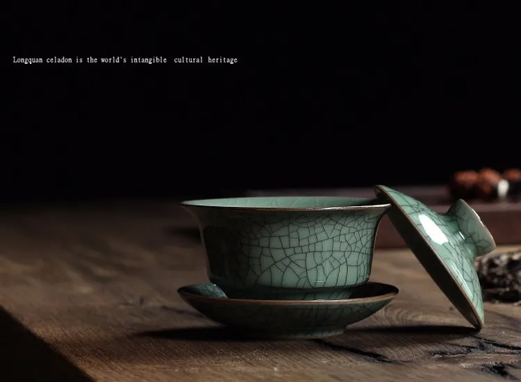 [GRANDNESS] Longquan Celadon фарфоровые Gaiwan КИТАЙСКИЕ чашки кракле глазури чайная посуда 150 мл