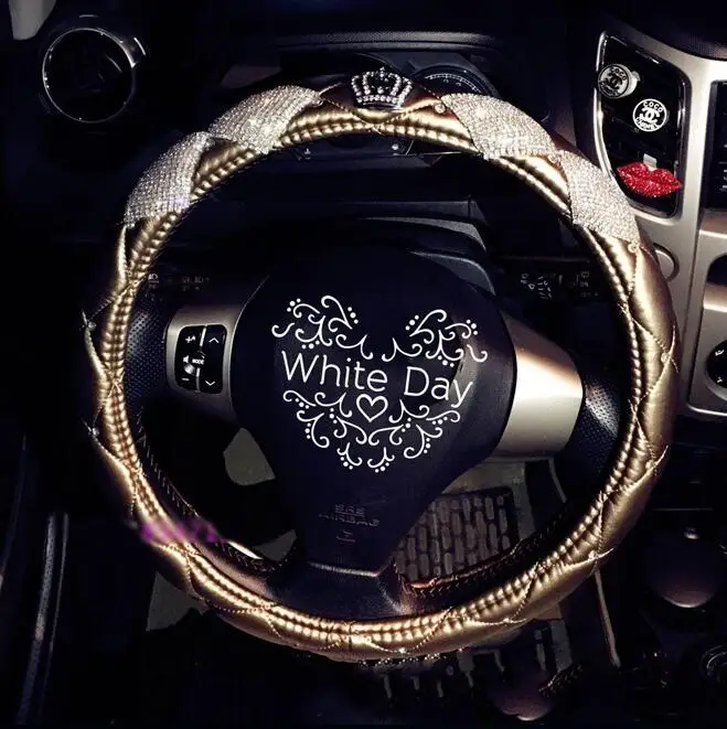 Gold Роскошные Алмазные DAD Crown Кожаные чехлы рулевого колеса автомобиля с украшением в виде кристаллов автомобильные ручки для интерьера автомобильные аксессуары для девочек - Название цвета: Gold