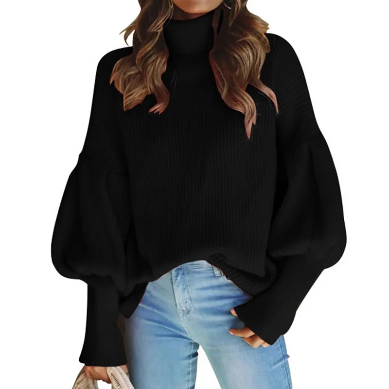 CALOFE Brand New Turtleneck Sweater Women Pullover Knitted Sweaters Female Autumn Fashion Design Lantern Sleeve Casual | Женская одежда