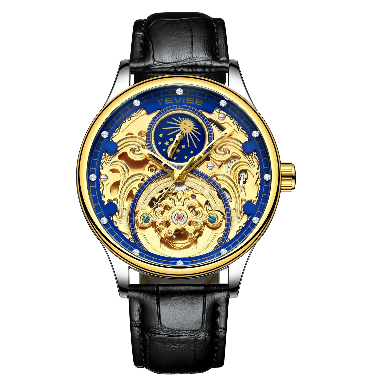 tevise gold blue Tevise, автоматические часы для мужчин, механические часы, полый скелет, с автоматическим заводом, мужские роскошные Брендовые спортивные наручные часы, Relogio Masculino - Цвет: tevise gold blue