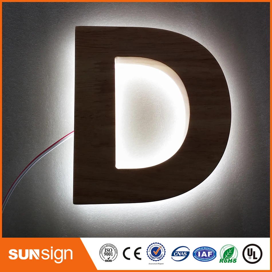 3D outdoor led illuminated stainless steel backlit signs letters stainless steel channel lighted letters signs