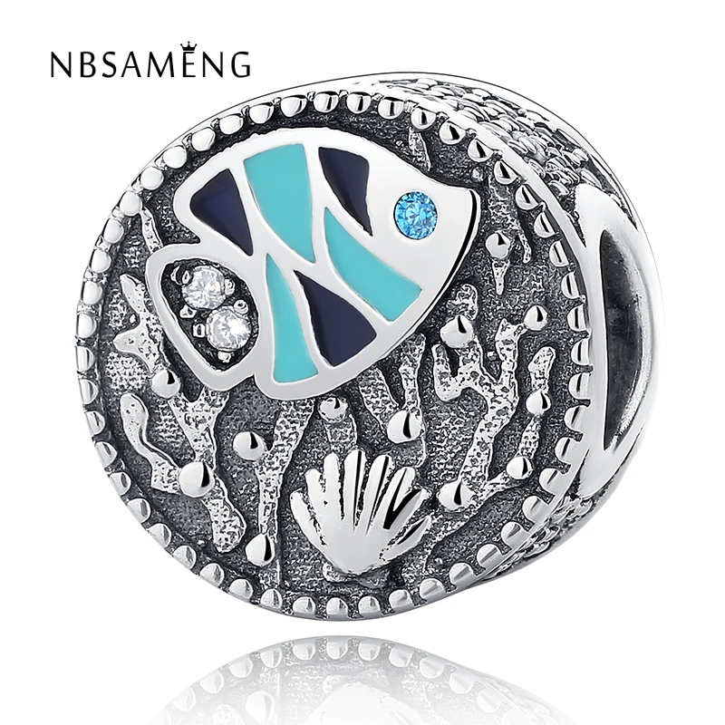 

Summer 925 Sterling Silver Fish with Crystal Ocean Life Charm Beads DIY Jewelry Fit Original Bracelets DIY Jewelr