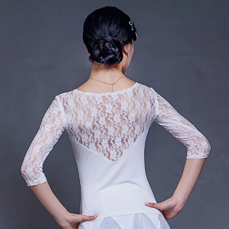 White Top Для женщин танец черные топы Кружевная рубашка для бальные танцы, вальс/Одежда для танго дамы бальных танцев спортивная одежда топы BL1739 - Цвет: White Top
