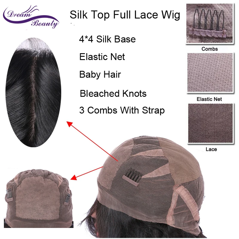 Dream Beauty бразильские прямые 4x4 шелковые Базовые Парики с детскими волосами 130%