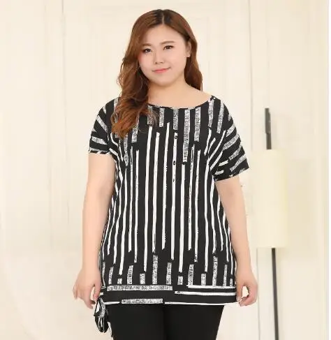 Черный TUHAO 4XL 6XL 8XL 10XL размера плюс блузки для женщин топ длинная Повседневная полосатая блузка летние рубашки женские блузки рубашки MS57 - Цвет: Черный