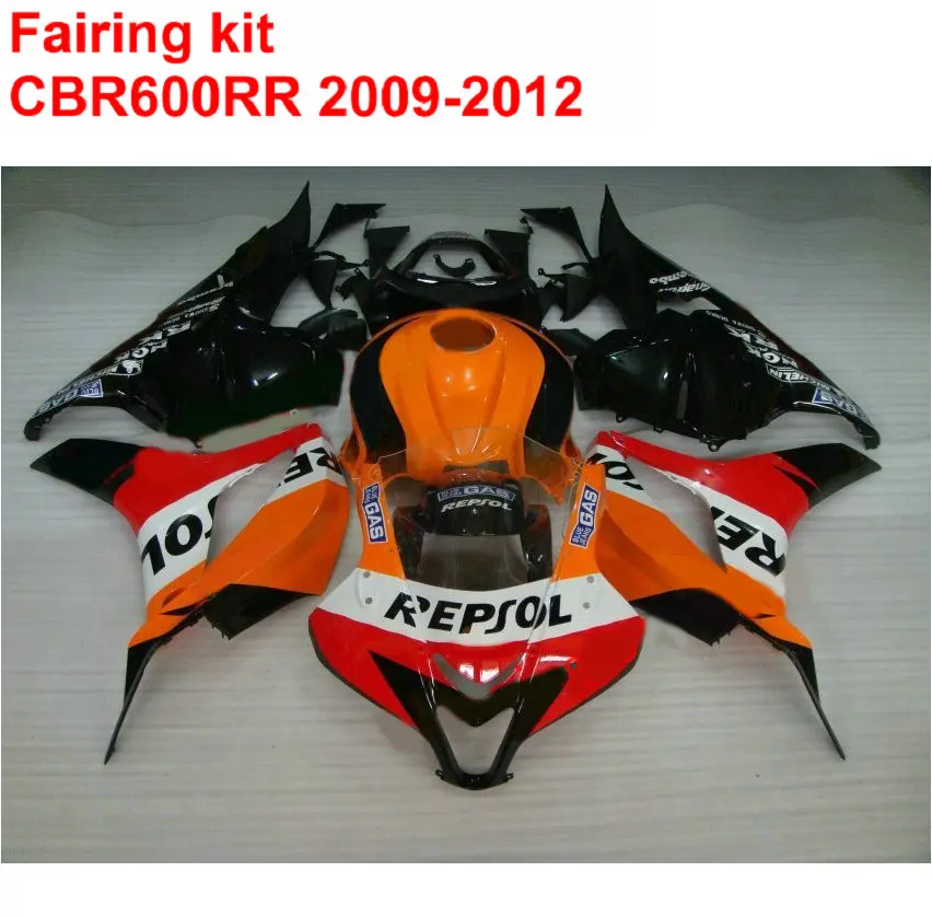 

Впрыска ABS обтекатель комплект для HONDA CBR600RR 2009 2010 2011 2012 CBR 600 RR, черные, оранжевые, Обтекатели Repsol 09, 10, 11, 12, SZ10