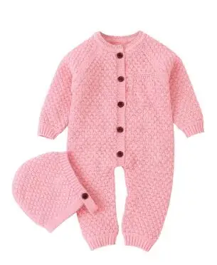 82W525 Pink Комбинезон для маленьких девочек; комбинезоны с длинными рукавами; одежда; сезон осень-зима; цельнокроеная Одежда для новорожденных мальчиков; детские вязаные наряды - Цвет: 82W525 Pink