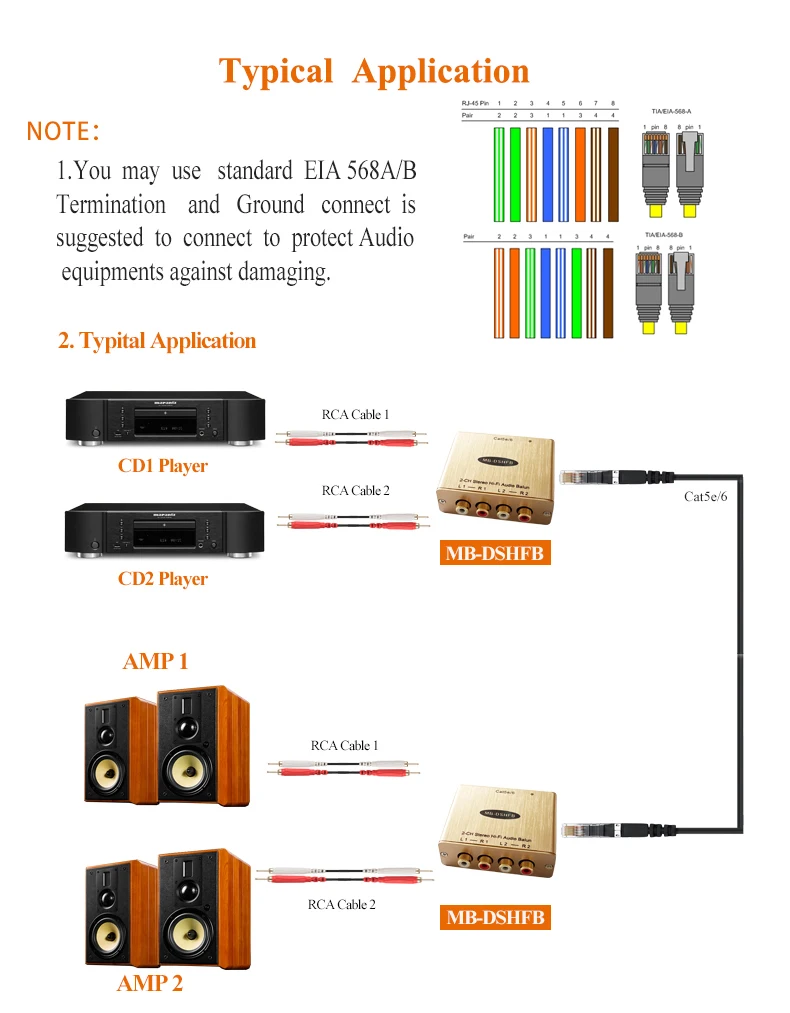 Cat5 линейный уровень аудио адаптер RCA аудио в RJ45 конвертер 4-CH линейный уровень расширитель по Cat5/6 двунаправленный аудио-ретранслятор
