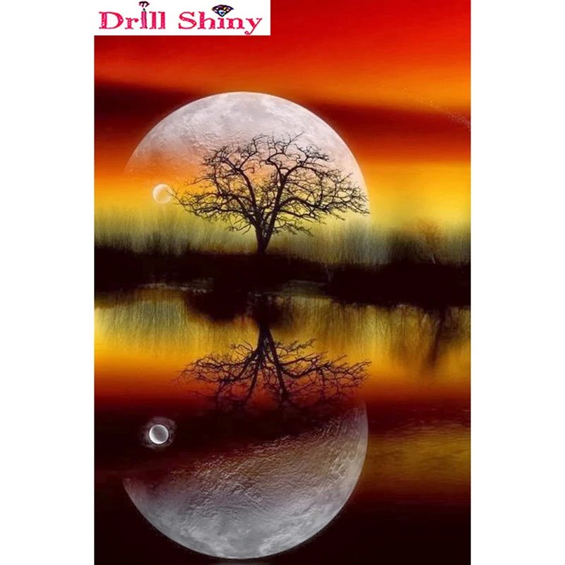 

NEW Arrival diy diamond reflection of the moon scenery diamond painting cross stitch full Square mosaic rhinestone embroidery