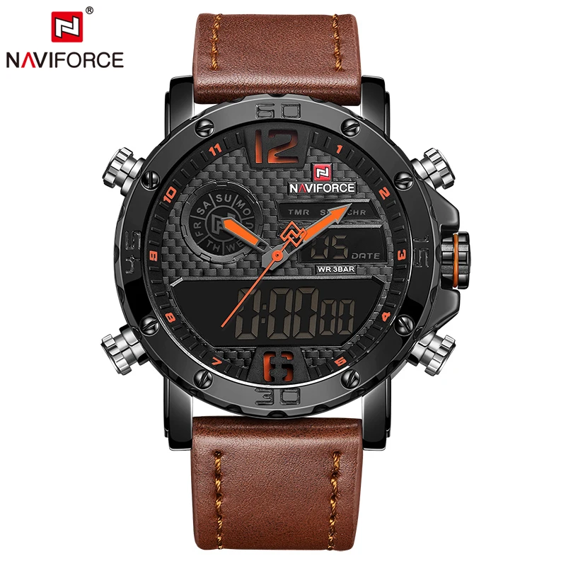 2018 Топ люксовый бренд NAVIFORCE мужские кожаные спортивные часы кварцевые