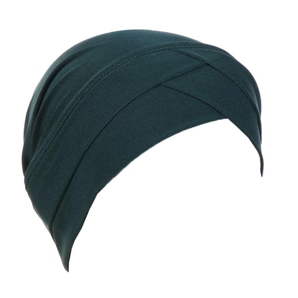 

New Style Forehead Intersect Turban Cap Muslim Solid Color Headscarf Chemo Caps