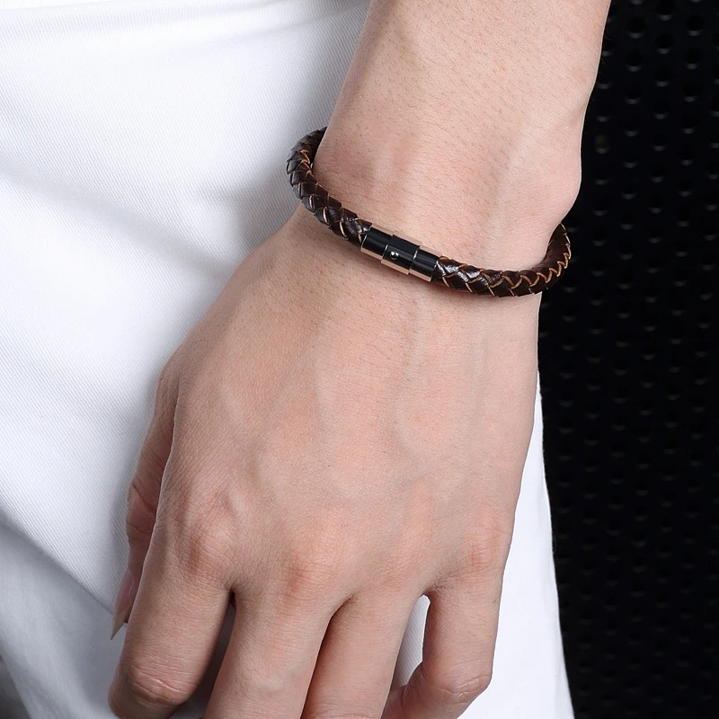 MOZO Модные мужские кожаные веревочные Цепочки Браслеты из нержавеющей стали