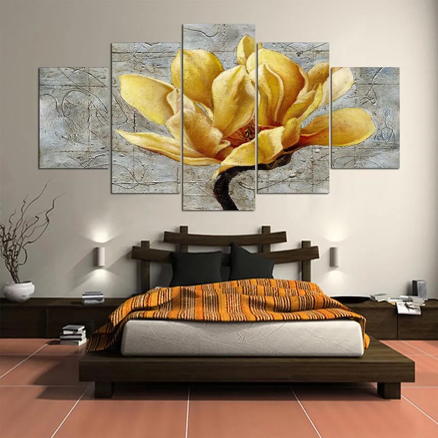 Ysdafen 5 панель HD с Картина золотой цветок холсте Home Decor Wall Art картина для гостиной