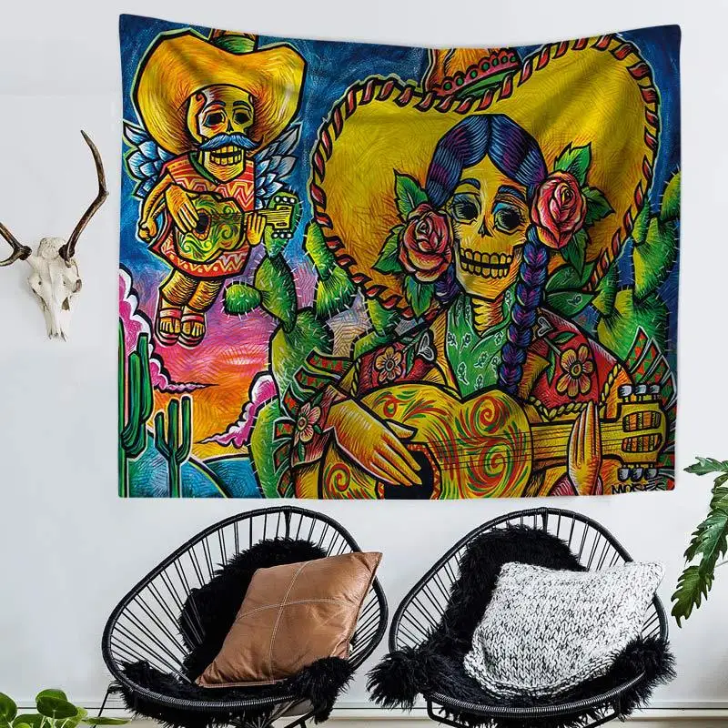 JaneYU Cross Border Bohemia New Abstract Colorful Skull Print Tapestry Wall Hanging Beach Towel Seat | Дом и сад