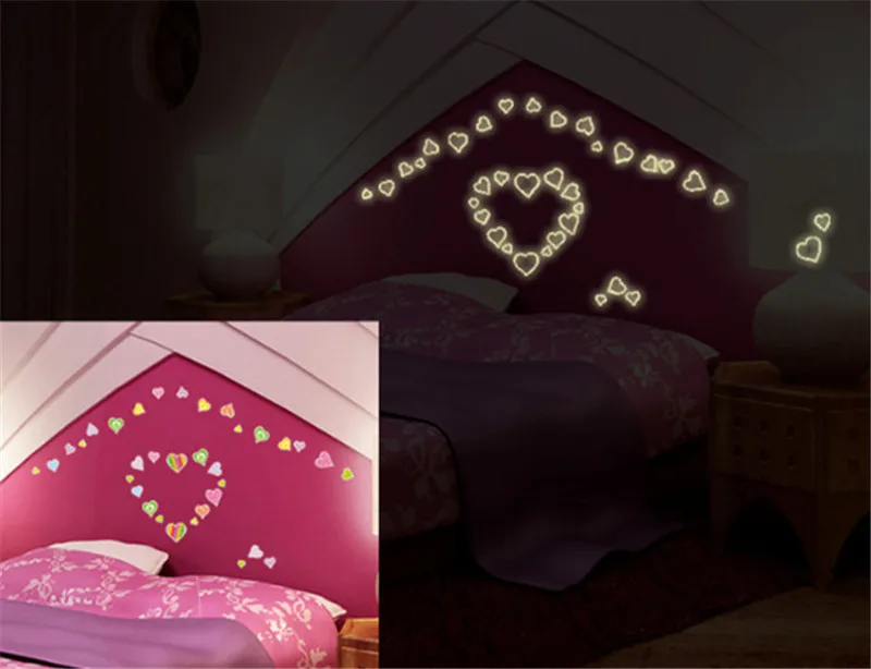 DIY Красочные любящее сердце ночь светится в темноте светящиеся наклейки на стену