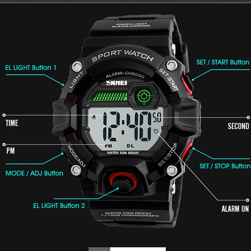 Часы SKMEI мужские военные спортивные часы модные водонепроницаемые светодиодный