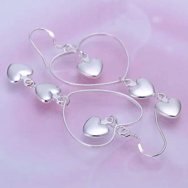 Серьги с тройным сердечком из серебра 925 пробы E176|jewelry brazil|jewelry earring holderearring vintage |