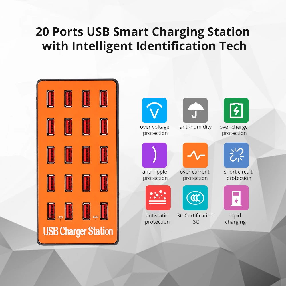 Usb концентратор 100 Вт 20 портовые usb концентраторы с адаптером для настенного