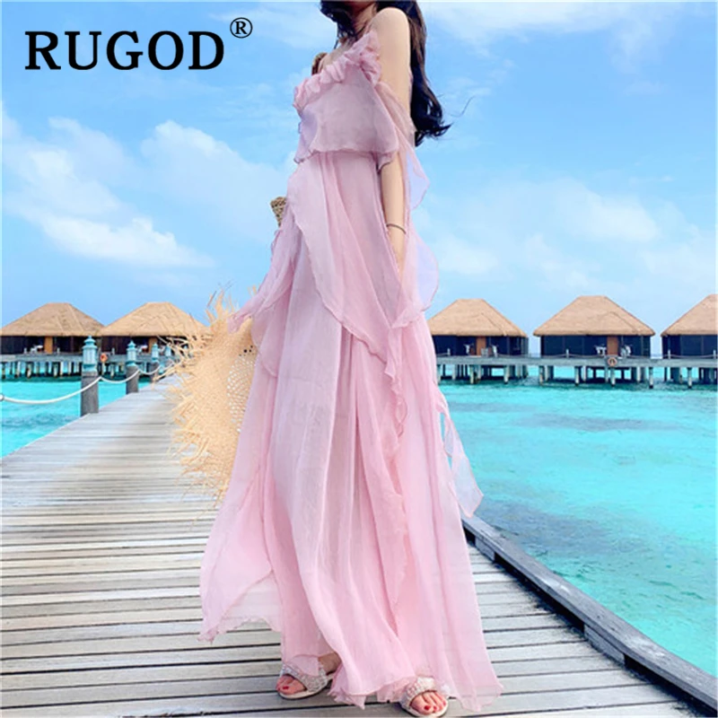 Женское пляжное платье RUGOD Элегантное Длинное Платье макси на тонких бретельках