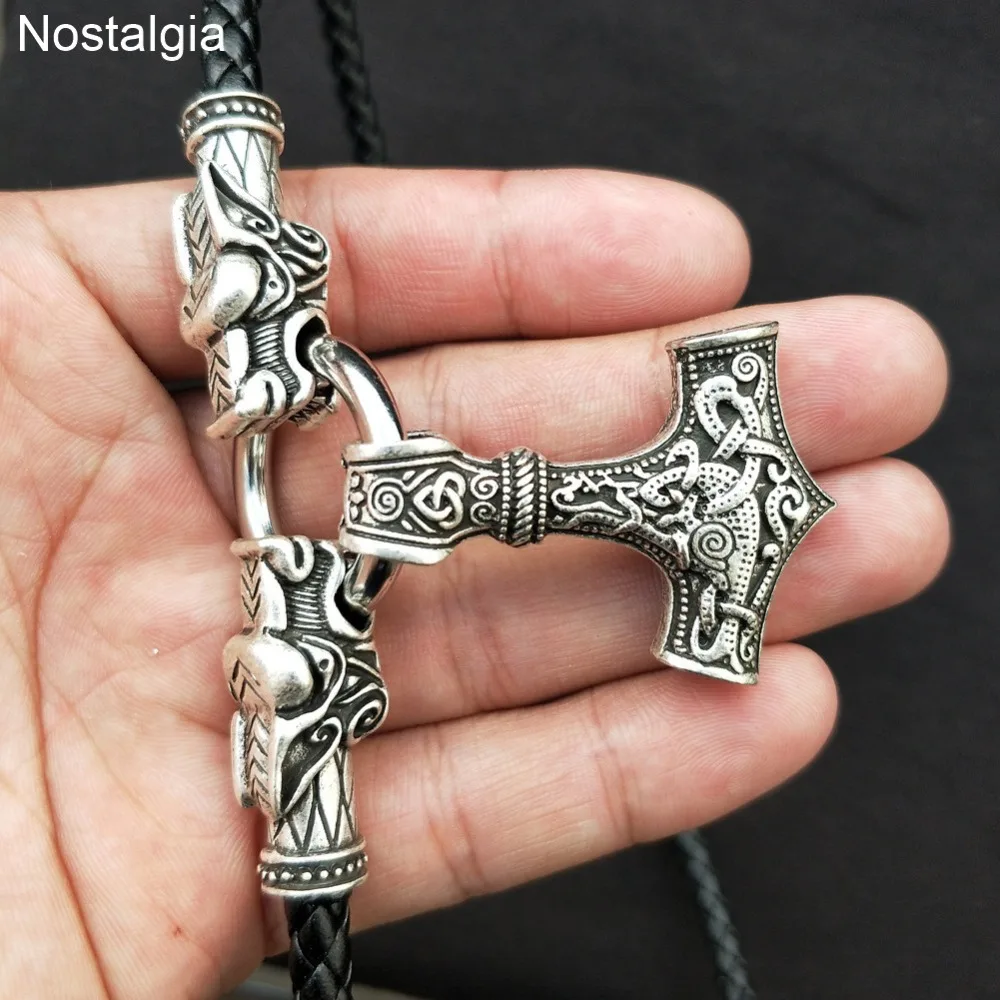 Ностальгия Thor Hammer норвежский викинг Дракон ожерелье Длинный кожаный Mjolnir амулет