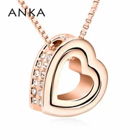 rose gold color crystal valentines day double heart necklace fashion jewelry 102791