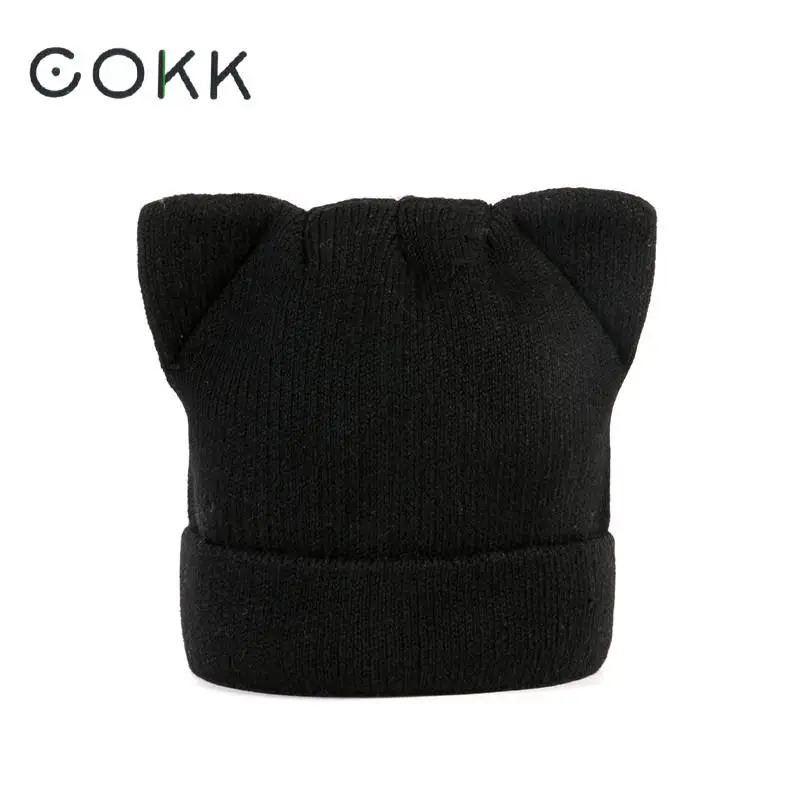 

COKK Women Winter Beanie Hat Female Russian Warm Soft Knitted Cap Women's Cat Beanies Ear Flaps Hat Lady Skullies Touca Bonnet