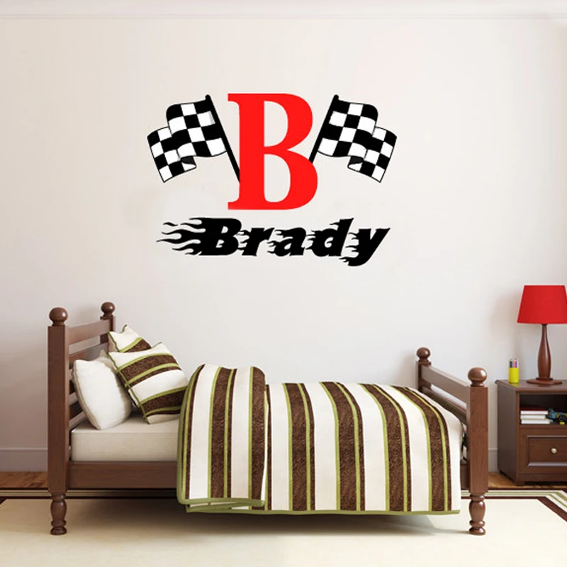 Обувь для мальчиков имя клетчатый флаг гоночный монограмма настенные детской