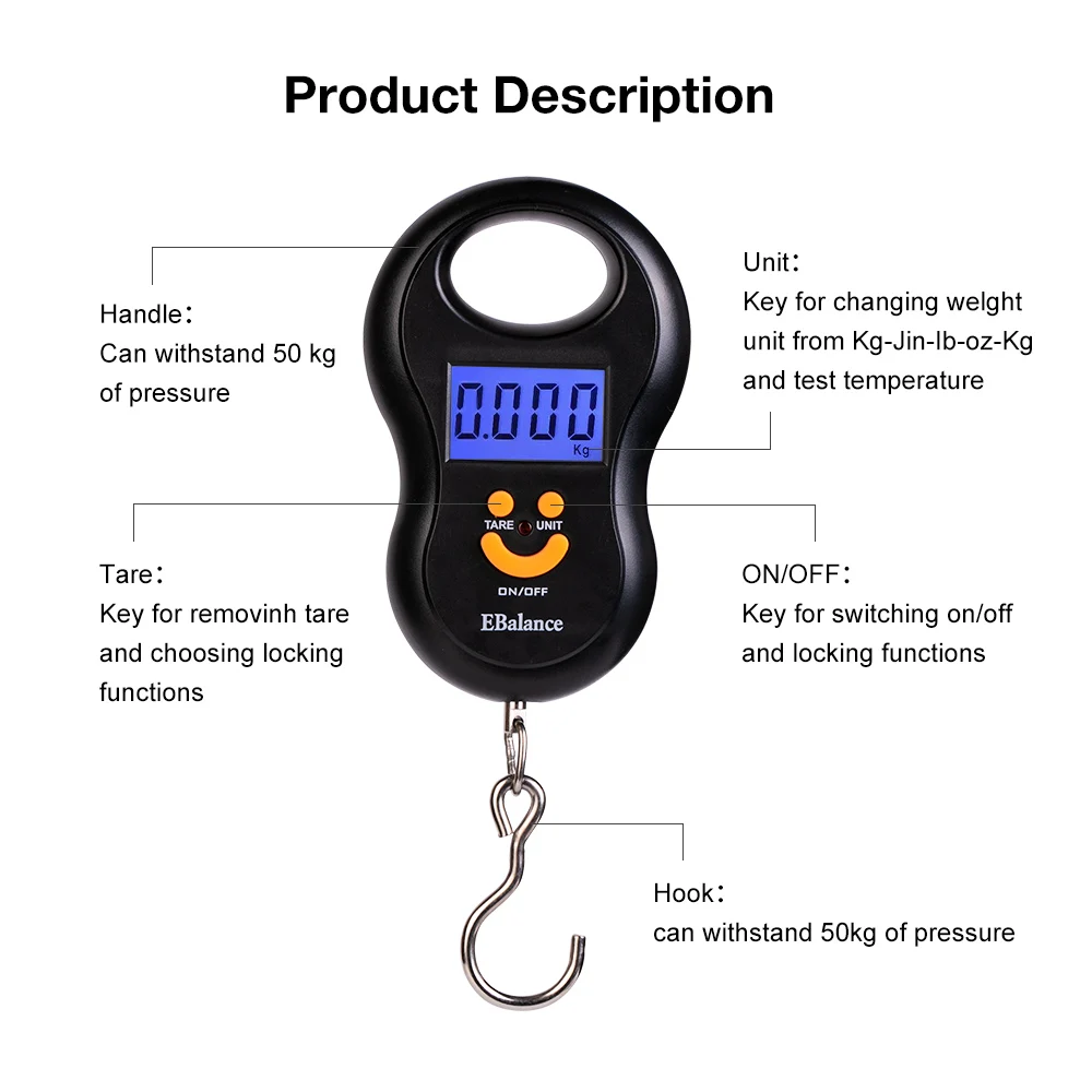 Цифровые мини весы электронные с крючком для рыбалки кухни багажа путешествий 50