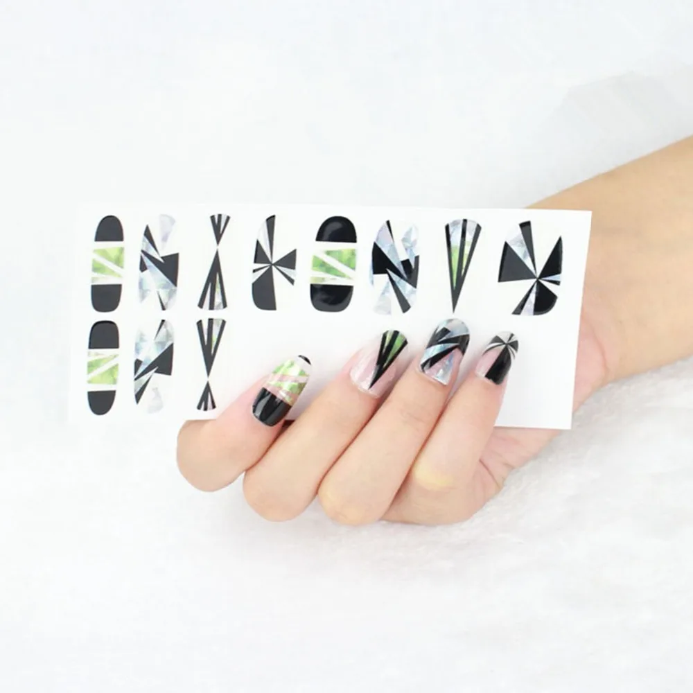 Красота наклейки для ногтей Лазерный черный стиль разбитое стекло клей полное