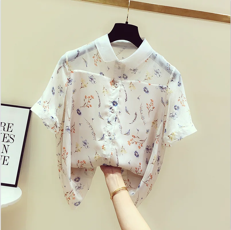 Новые Летние шифоновые блузки женские модные розовые топы с цветочным принтом и