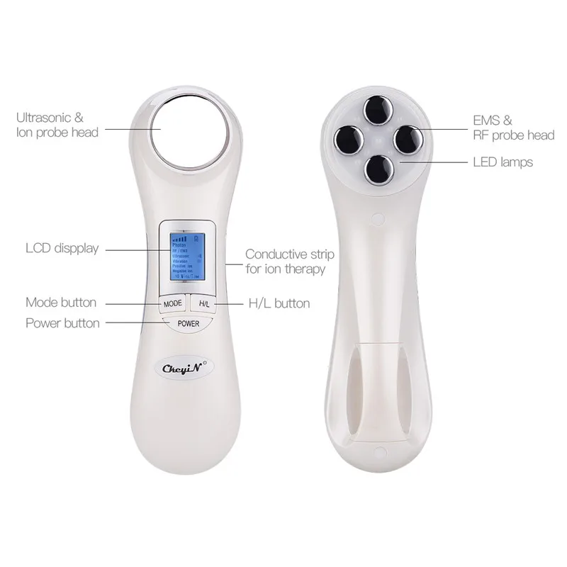 Ультразвуковое устройство для омоложения кожи лица 6 в 1 со светодиодной