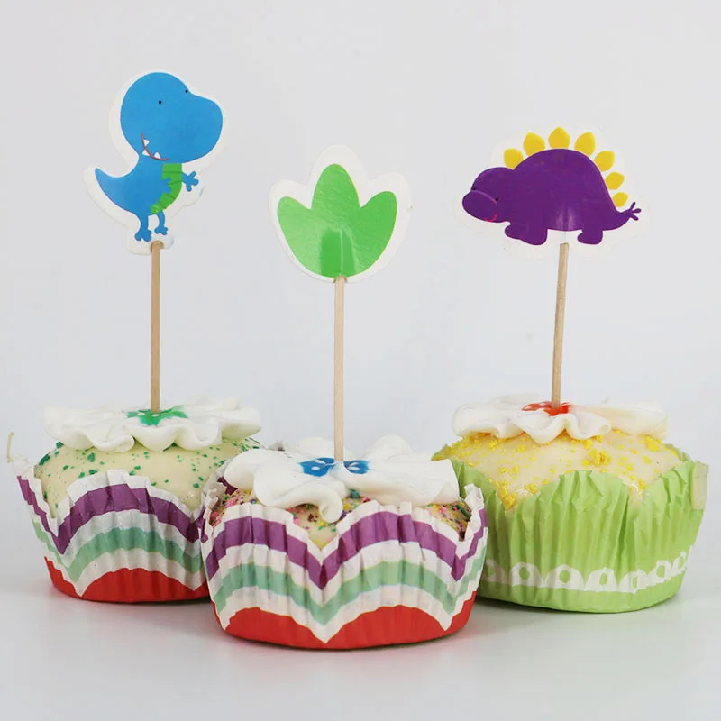 24pcs/lot Cartoon dinosaur Cupcake Cake Topper Flags For Family baby shower Birthday Party Baking Decoration Supplies | Дом и сад