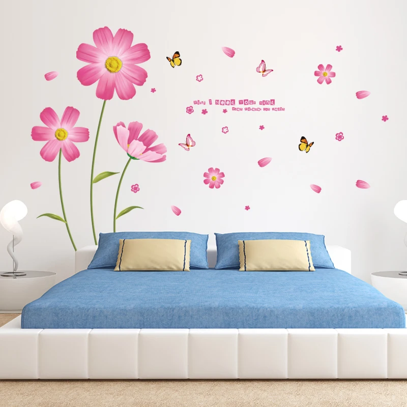 [Fundecor] PVC orange flowers butterfly leaf wall stickers for kids rooms living room bathroom kitchen decor decals poster | Дом и сад