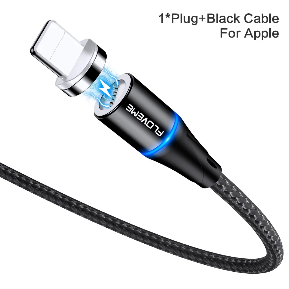 Black For Apple FLOVEME 3A Магнитный Micro USB кабель для iPhone XR 7 type-c зарядный шнур для передачи данных Быстрая Зарядка адаптер usb type C кабели для мобильных телефонов - Цвет: Black For Apple