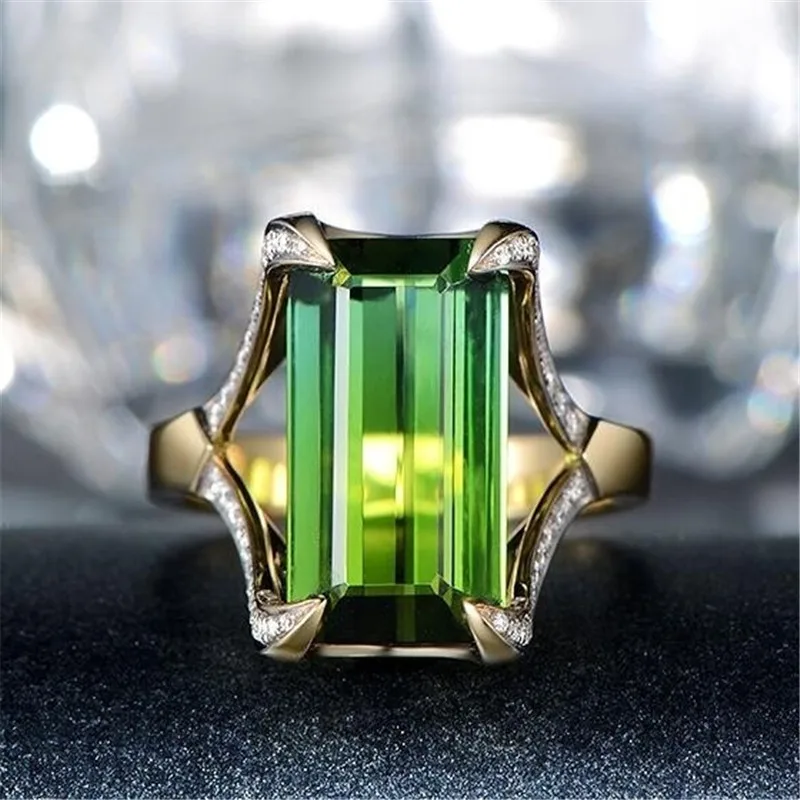YWOSPX Роскошные Anillos зеленый AAA циркониевый Кристалл золотого цвета кольцо с крупным камнем для женщин ювелирные изделия свадебное, на помолвку, заявление Anel