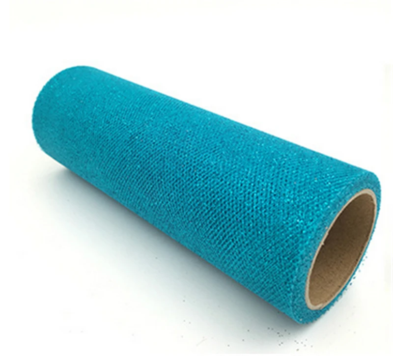 lake blue 9.2m 15cm Glitter Tulle Rolls Sparkly Glitter Sequin Tulle Mesh Baby Shower Tutu Skirt Organza Table Runner Party Wedding Decor - Цвет: lake blue