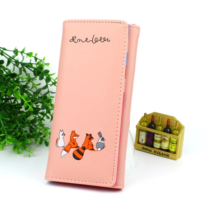 Long Pink Женские кошельки, женские кошельки, милые Мультяшные животные, кошелек, длинный держатель для карт, повседневный клатч для девочек, кошелек для мелочи из искусственной кожи, сумочка-кошелек - Цвет: Long Pink