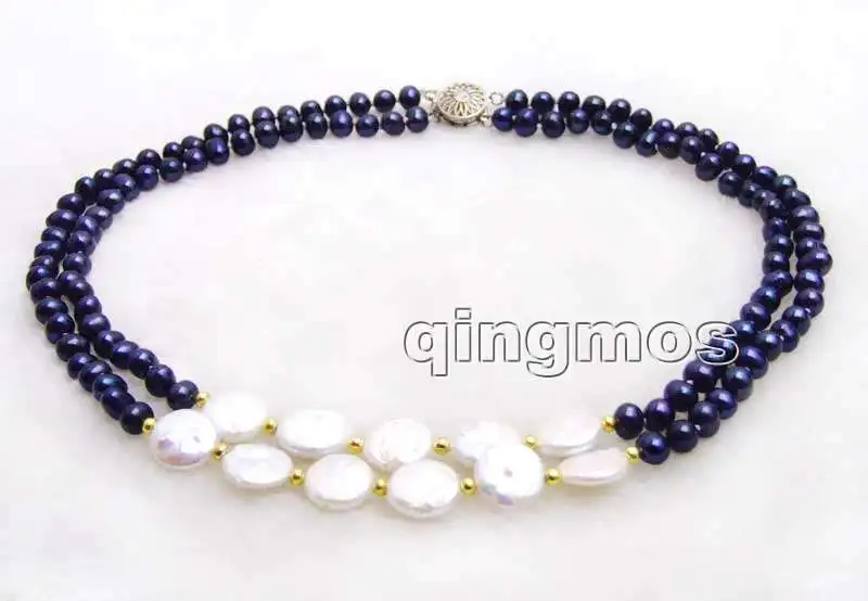 6-7 мм круглая черная жемчужина и 12-13 натуральная монета FW 2 нити 17-18 ''Necklace-n6228