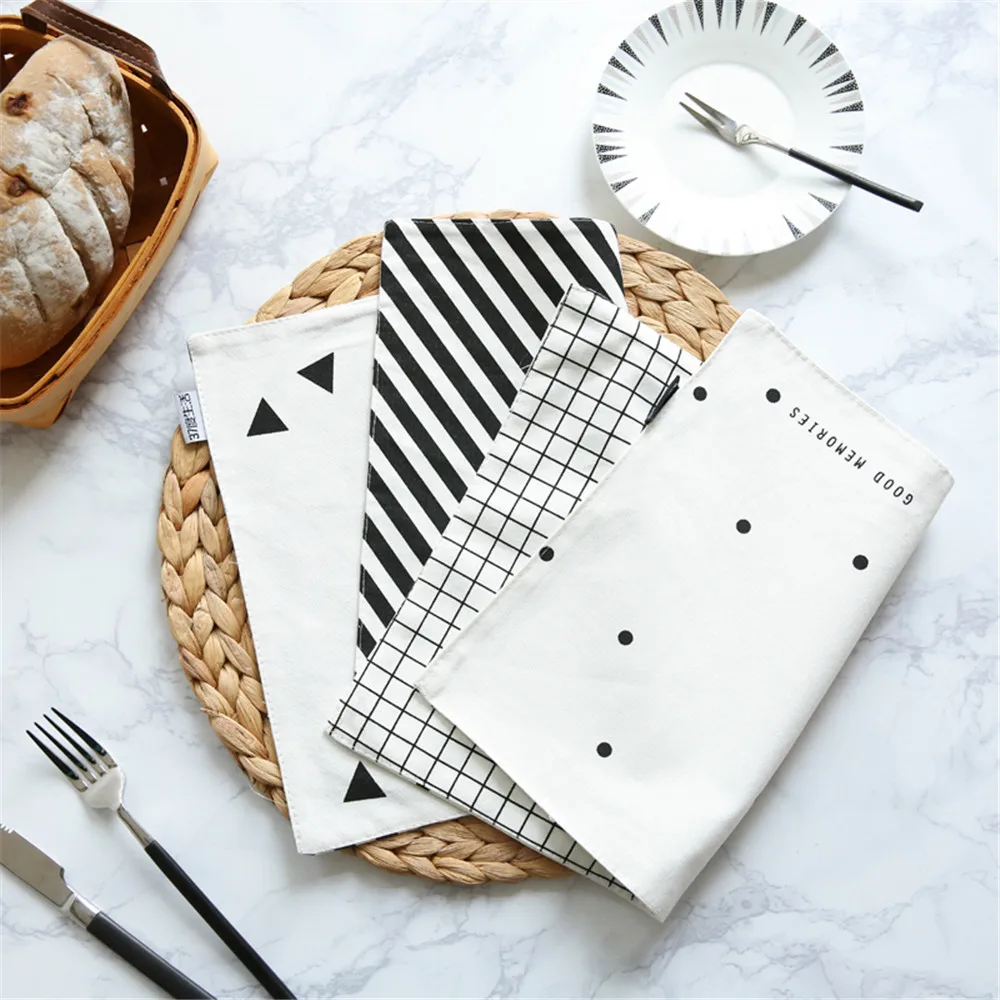 Хлопковая Салфетка столовая Посуда коврик обеденный стол белый сетка в полоску