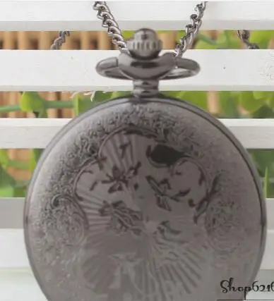

Wholesale 10 PCS/lot Black antique Capricorn pattern Hollow out quartz woman and men gift Necklace pocket watches