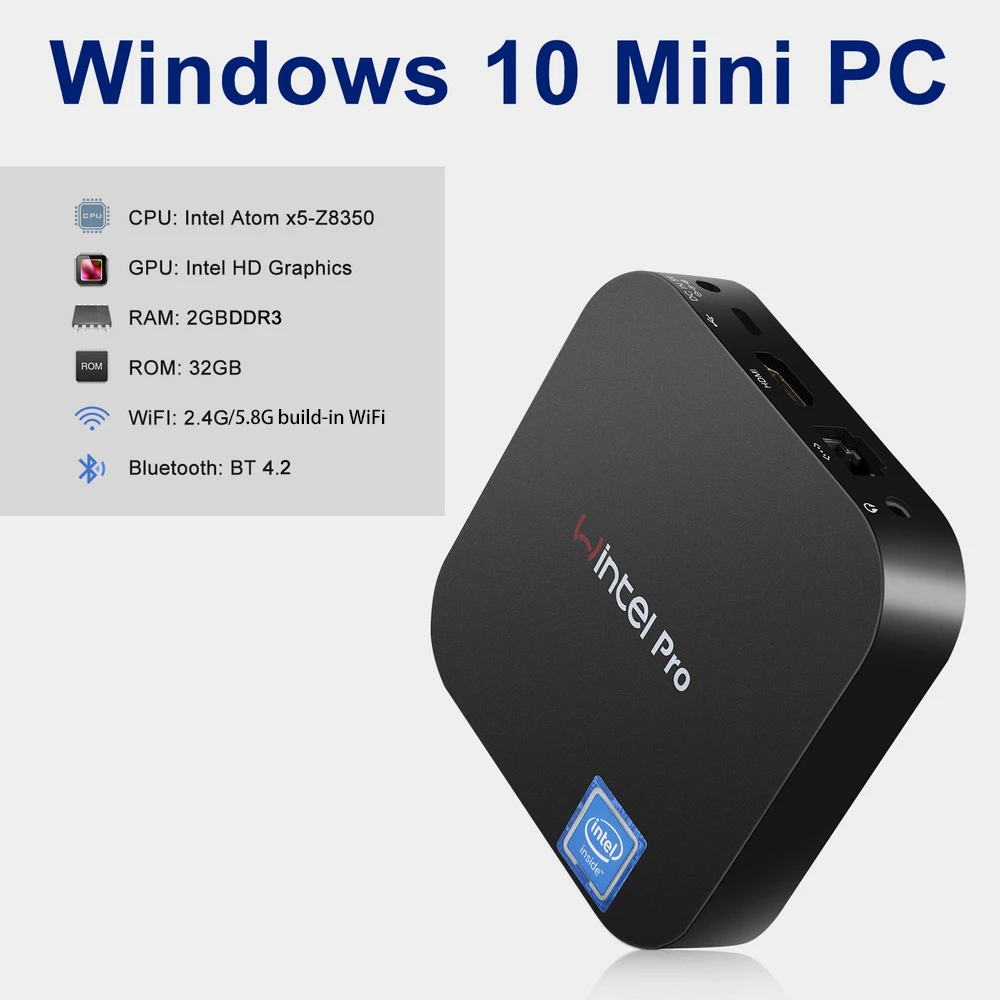 Мини ПК windows 10 Intel x5 Z8350 Win10 домашний лицензированный Wintel W8 pro Core 2GB 32GB eMMC 4K/WiFi/BT4.0 мини