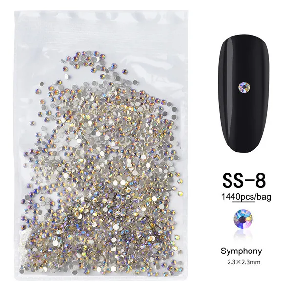 SS8 1440 шт блестящие стразы для SS3-SS20 ногтей стеклянные стразы с плоской задней поверхностью 3D украшения для ногтей Подвески из камня DIY набор - Цвет: SS8