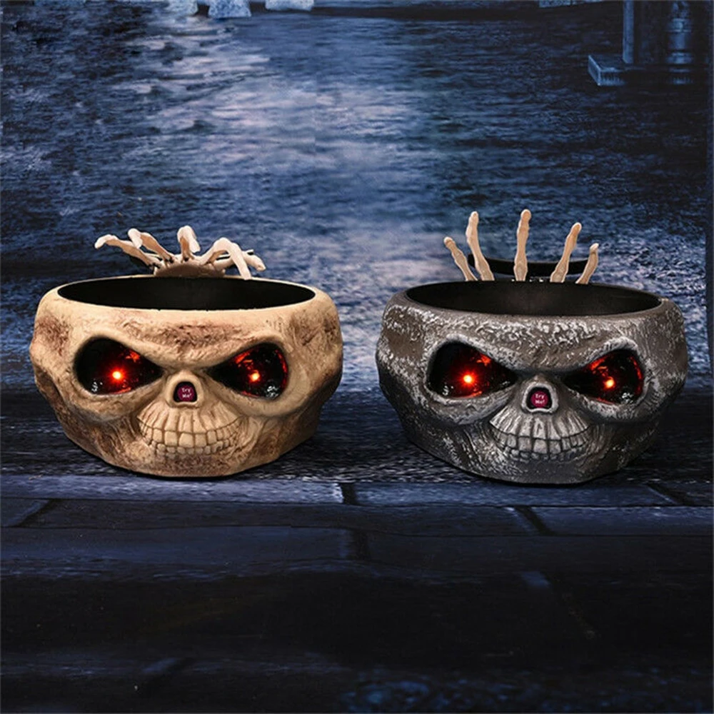 

Funny Prankish Fruit Candy Skull Head Bowl Halloween Atmosphere Decorations Jumping Skeleton Hand Props for Bar Party and KTV