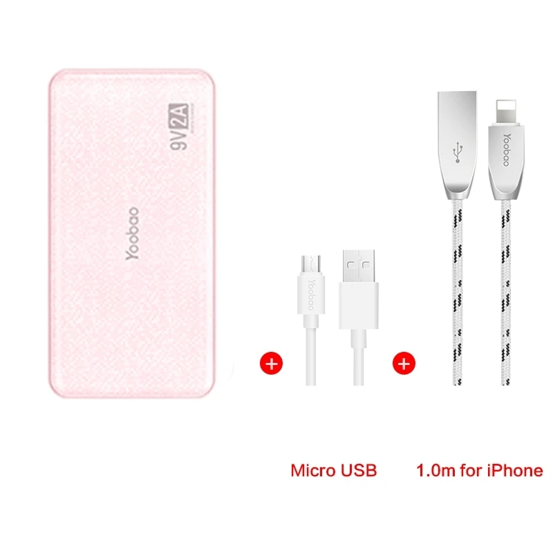 pink cable Yoobao Quick Charge power Bank для Xiaomi Mi 12000 mAh QC 2,0 Pover Bank 9V 2A портативное зарядное устройство Внешняя батарея для huawei P8 - Цвет: pink cable