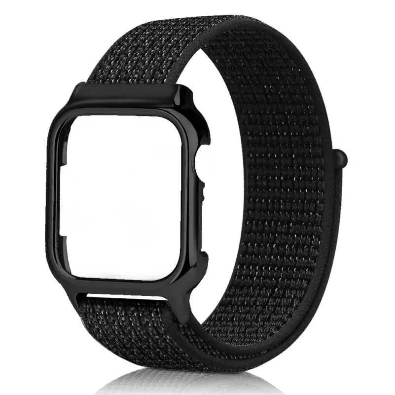 Black 1 40 мм, 44 мм, ремешок с рамкой для Apple Watch, серия 4, новинка, нейлоновая Спортивная петля, магнитная застежка, Iwatch, браслет, защитный чехол, крышка - Цвет ремешка: Black 1