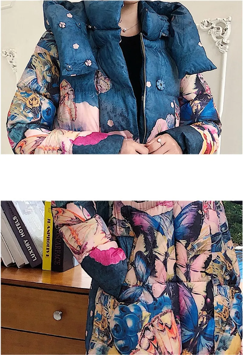 Зимние женские парки с принтом, новинка, пуховик из хлопка, плюс размер, 5XL, утолщенное теплое пальто с капюшоном, женское Свободное длинное хлопковое пальто 2318