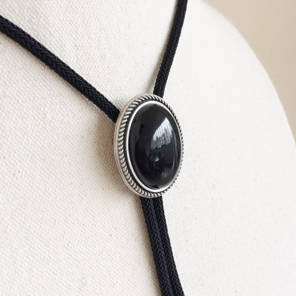 New JEAN'S FRIEND Original Nature Black Obsidian Stone Oval Wedding Bolo Tie Necklace BOLOTIE-069 | Аксессуары для одежды