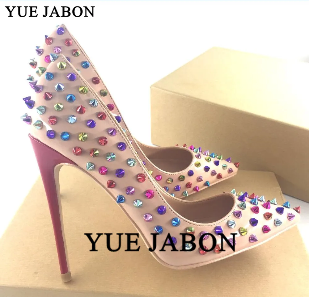 Женские блестящие туфли YUE JABON розовые на высоком каблуке шпильке с шипами и