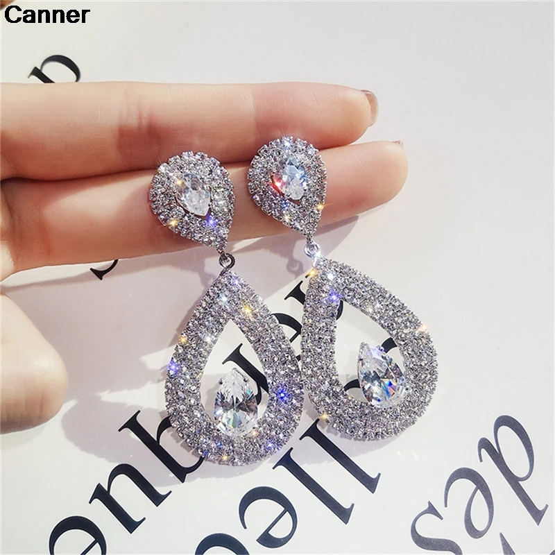 Canner Bling горный хрусталь Свадебные Висячие серьги для женщин капли воды в форме