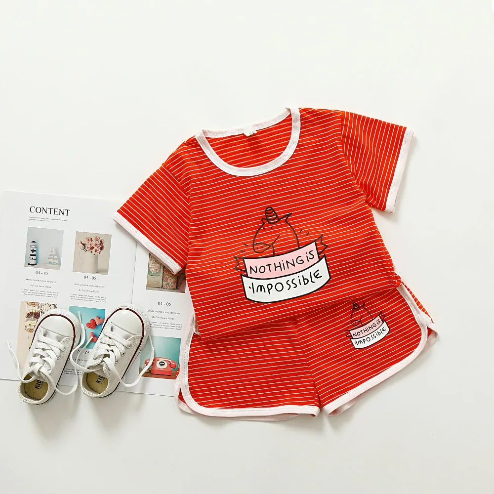 Free shipping For 3 4 5 6 7 years 2018 summer new children's cute cartoon pony stripes short-sleeved shorts casual suit | Детская